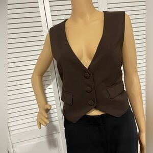 Gabrielle Union Brown Sleeveless Button Vest